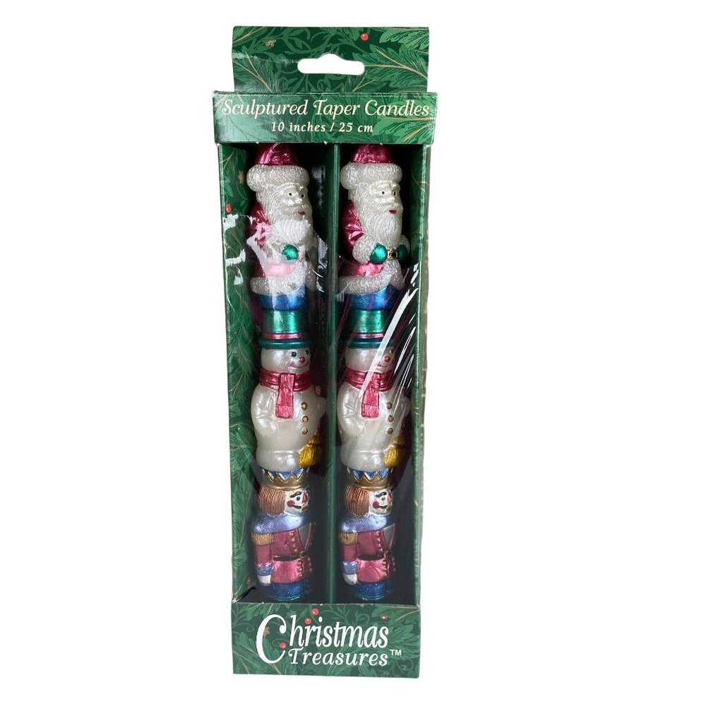 Christmas Treasures Sculptured Taper Candles 10" Santa Frosty Nutcracker Boxed